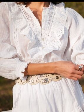Show Me Your Mumu White Lace Puff Sleeve Blouse Size M
